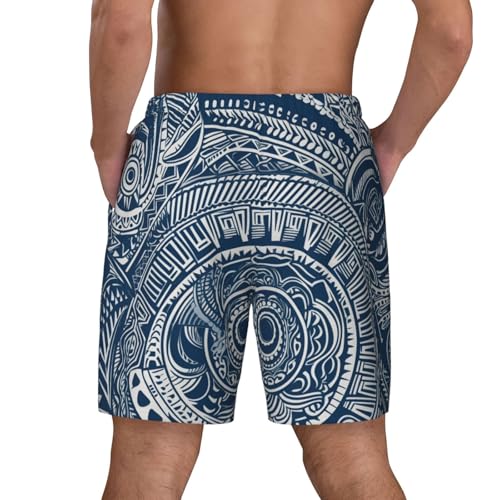 Blue Polynesian Maori Tribal Pattern Print Mens Swim Shorts for Swimming, Surfing, and Casual Wear4