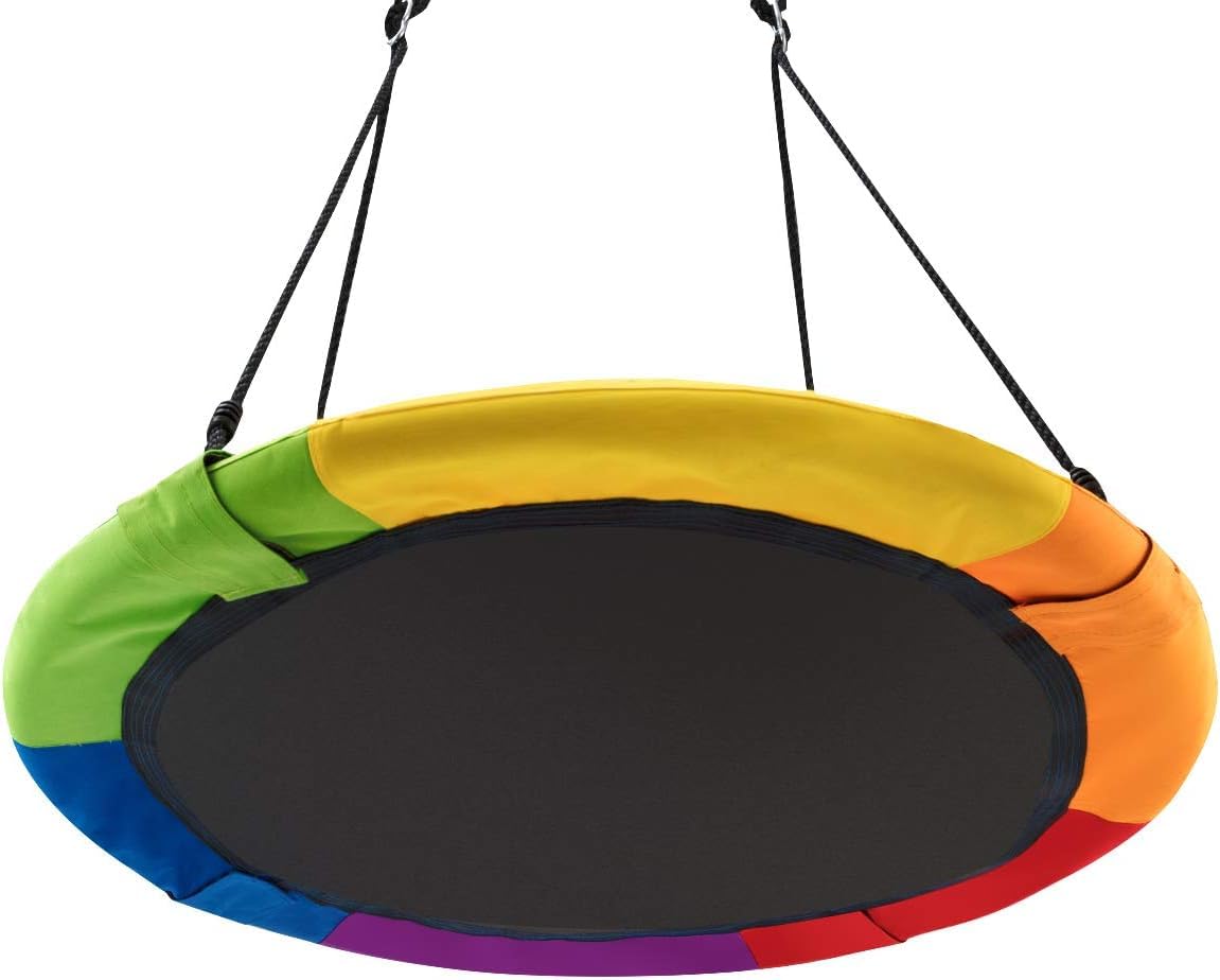 COSTWAY Balançoire Nid d'Oiseau Ø 100cm Enfants avec Cordes Réglables (100-180cm), Balançoire Soucoupe en Tissu Oxford Intérieur Extérieur, Charge 150kg pour Enfants et Adultes
