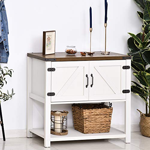 Farmhouse-Double-Door-Coffee-Bar-Cabinet-Sideboard-Buffet-Cabinet-Kitchen-Cabinet-with-Bottom-Shelf-for-Entryway-Living-Room-White Farmhouse Double Door Coffee Bar Cabinet Sideboard Buffet Cabinet Kitchen Cabinet with Bottom Shelf for Entryway Living Room White
