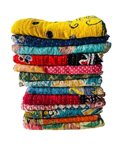 Shubhlaxmifashion Lot de courtepointes Kantha tribales Indiennes Vintage en Coton pour lit Simple 132 x 203 cm