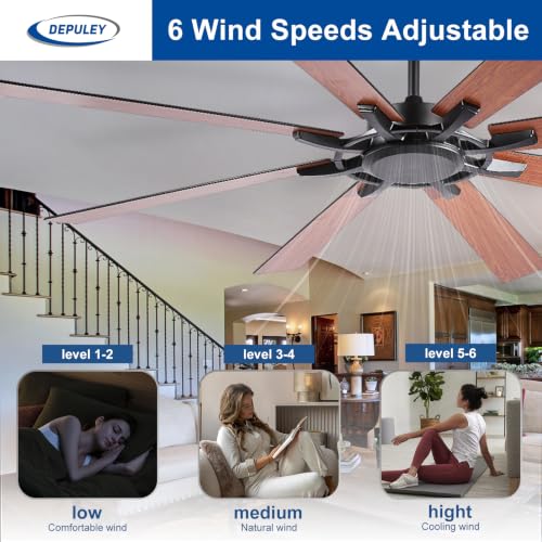 Image of Depuley Ceiling Fan Without Light: 72 Inch Big Indoor Outdoor Fan with Remote Control - Large Farmhouse Walnut Ceiling Fan no Light 8 Blade Reversible Quiet DC Motor Memory Function Timer