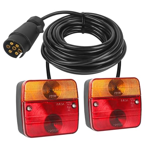AOHEWEI Kit de Luz Trasera de Remolque Magnético 12V Lámpara De Freno de Camión Iluminación Indicadora con Imán, Cable de 7,5m y Enchufe de 7 Pines para Remolque, Caravana o Camión (Type A)