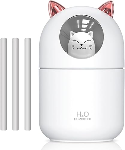 Humidificador pequeño portátil, 10.1 fl oz, mini humidificador de niebla fría con luz nocturna, humidificador personal USB apagado automático, ultra