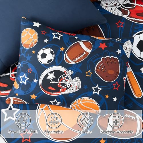 Image of Full Size Comforter Sets for Boys-7 Pieces Ball Glow in the Dark Bedding