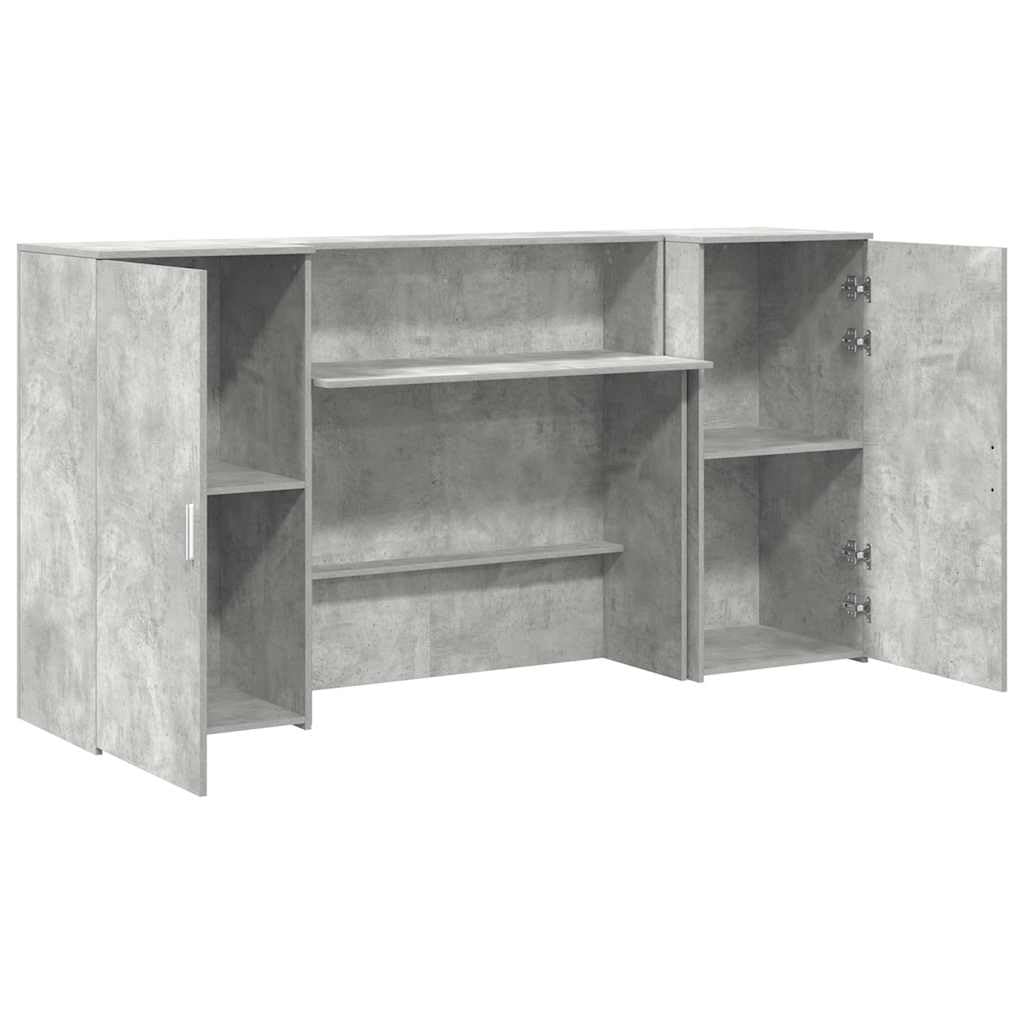 Banco reception, grigio cemento, 200 cm, con bancone integrato e armadietto in legno, ricezione ufficio con spazio di archiviazione e banconi per applicazioni versatili