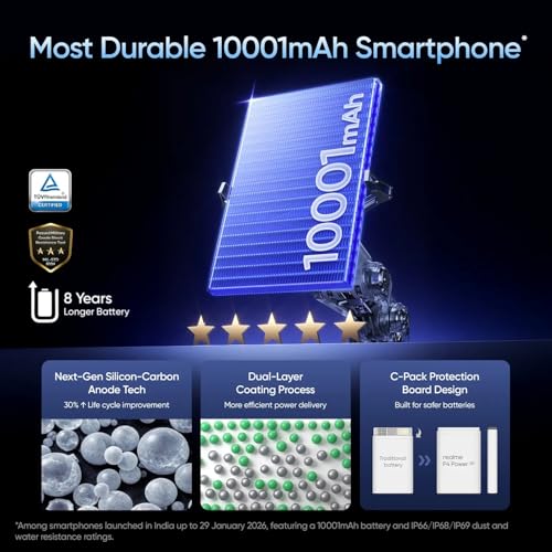 Image of realme P4 Power 5G Smartphone, 8GB RAM, 128GB Storage, TransBlue, 10001mAh Battery