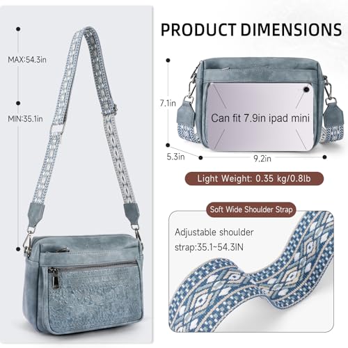 Image of Crossbody Bags for Women Trendy Vegan Leather Crossbody Phone Purse | Travel shoulder bag, embossed design, floral patterns, multi pockets, adjustable strap, lightweight purse for daily shopping