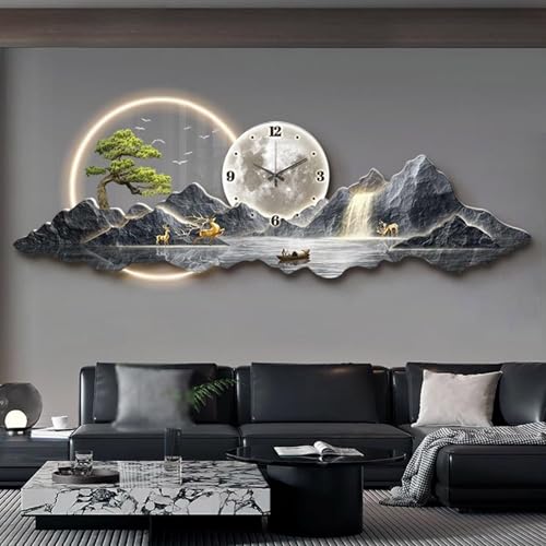 Modern 3D Wall Art Sculpture with Clock & Lamp -
