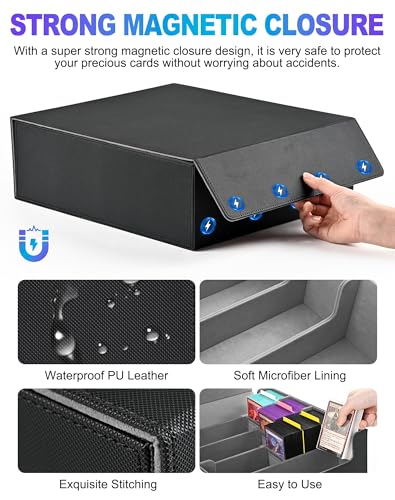 UAONO Kartenaufbewahrungsbox für Trading Cards, 2400+ MTG Commander Deck Box mit 24pcs bunten Teilern, Kartenetui passend für Magic TCG PTCG Spielkarten(schwarz und grau) – Bild 4
