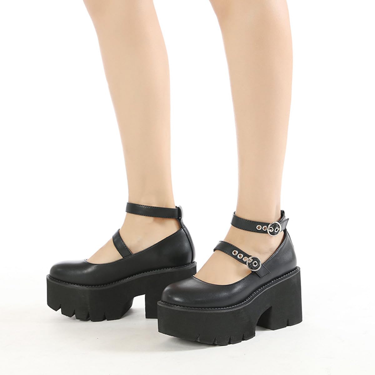 Zapatos Punk Mujer Mary Jane Plataforma Lazo Remaches Cadena Góticos Casuales Cuero Negro Tacón Grueso Punta Redonda Ideales para Jeans Vestidos JK Faldas Halloween Viajes Fiestas Cosplay Citas