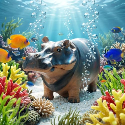 Mrcrafts Aquarium Hippo Air Bubbler Decor Resin Fish Tank Air Pump Decoration Air Stone Decor with Oxygen Tube Unique Gift