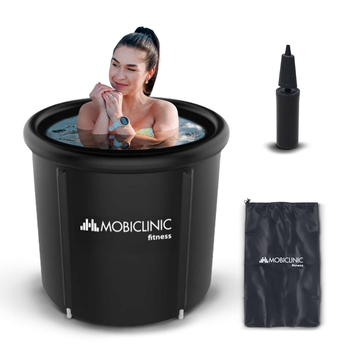 Mobiclinic® fitness, Vasca di ghiaccio, 350l, Recupero muscolare, Per gli sportivi, 83x83x75cm, Artic, Portatile, Terapia duale, Borsa il trasporto, Cuscino gonfiabile, Bordo