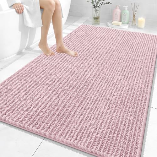 Image of OLANLY Bathroom Rug Mat 59x35, Thick Soft and Absorbent Chenille Bath Mat, Non-Slip Rubber Backing, Machine Washable Quick Dry Bath Rugs for Tub Shower Floor, Home Decor Accessories, Dusty Rose