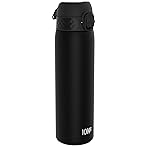 Ion8 Water Bottle, 500 ml/18 oz, Leak Proof, Easy to Open, Secure Lock, Dishwasher Safe, BPA Free, Hygienic Flip Cover, Carry Handle, Fits Cup Holders, Easy Clean, Odor Free, Carbon Neutral, Black