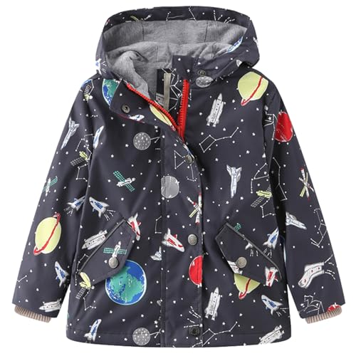 Cromoncent Boys Girls Cartoon Rain Coats Cotton Lined Waterproof Hooded Jacket for Kids, 18 Months - 12 Years
