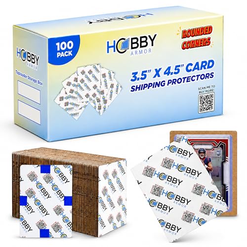 100 Pack Trading Card Shipping Protector by Hobby Armor 3.5 x 4.5 with Rounded Corners Vibrant Multi-Color Card Protector to Guard Cards From Dings Premium Lightweight Cardboard Shipping Supplies