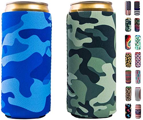 Slim Can Sleeves - Neoprene Bottle Insulator Sleeve Set of 2 Can Beverage Coolers for 12oz Energy Drink & Beer Cans (Camouflage)