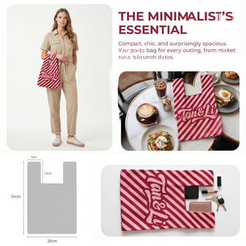 Image of Thickened Knot Bag for Women | Aesthetic Striped Knitted Mini Tote Handbag | Cute Cloth Pouch for Phone, Keys & Makeup | High-Elasticity Wristlet Purse for Cafe & College