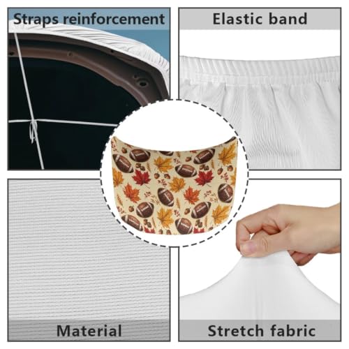 Image of Renewold Fall Footbal Car Hood Cover Protector for Most Sedan Easy Install | Maple Acorn Hood Covers for Car Wrap Blanket Women Men Automotive Exterior Accessories Decor for Football Season Holiday Game