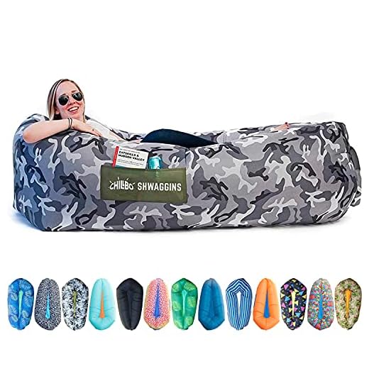 Chillbo Shwaggins Inflatable Couch – Cool Inflatable Chair. Upgrade Your Camping Accessories. Easy Setup is Perfect for Hiking Gear, Beach Chair and Music Festivals. (Camo Urban)