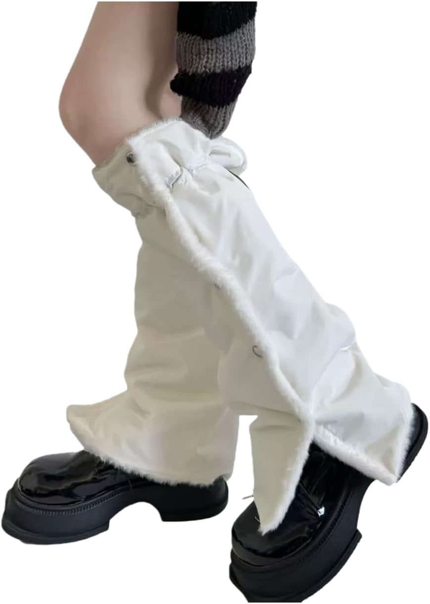 Winter Faux Fur Leg Warmers, Button Detail Alternative Boot Sleeves, Solid Color Stackable Sock Cove