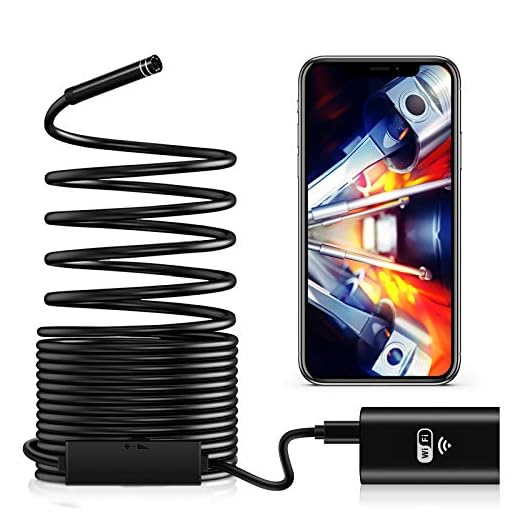 Cámara Endoscópica WiFi, Cámara de Inspección de 2,0 Megapíxeles HD con Luz LED Impermeable Endoscopio Cámara Borescope Rígido Cable Serpiente para Android iOS iPhone Tablet PC Smartphone - 5 Metros