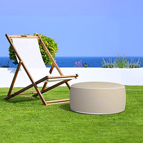 Lvtxiii Inflatable Stool Ottoman Footrest With Handle, All Weather Foot Rest, Indoor Or Outdoor Use For Home Patio Garden And Camping, D21 X H9, Stripe Beige #TOP4