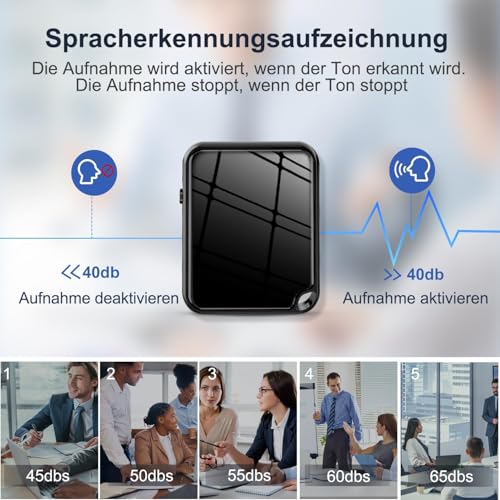 Mini Diktiergerät, TDW Mini Aufnahmegerät 16GB Diktiergerät mit Mikrofon Stimmenaktivierung Klein Abhörgerät Voice Recorder für Aufzeichnung Vorlesung Treffen Interview, Schwarz (16, GB)