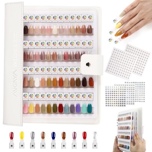 ANGNYA Magnetic Nail Swatch Book 144 Nail Color Book Leather Nail Sample Display Book with144 Magnetic Tips & 1-240 Number Labels Perfect for Professional Salon Nail Art Color Chart & Practice Stand