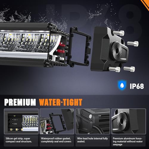 Image of Nilight LED Light Bar with Amber DRL 2 PCS 45 W 12.2 Inch Single RowLights | Slim 4980 LM Anti-Glare Flood Spot Combo IP68 Offroad Driving Lights with 16AWG DT Wiring Kit for Pickup Truck SUV Jeep