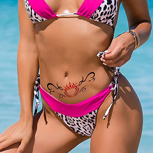 Sexy Navel Temporary Tattoos 20 Sheets Large Black Red Lace Abdomen Waist Waterproof Tattoo Stickers For Women Girl Fake Body Tattoos (Lace Heart-20) #TOP2