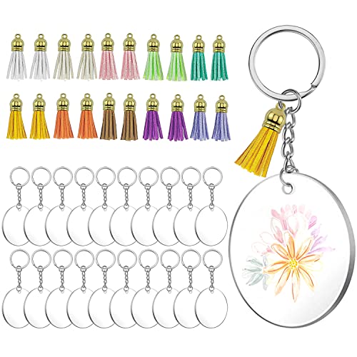 Demarsen Lot de 80 porte-clés vierges en acrylique avec pompons pour remorques de clés, décorations faites à la main