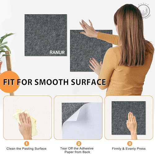 Image of RANUR 6 Pcs Felt Bulletin Board (30x30 cm) Self Adhesive Notice Boards with 50 Pins, Vision Board for Manifestation, Message Board for Notes, Photos, Office & Home Wall Decor (Grey)