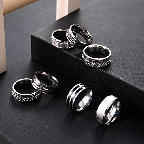 9Pcs Stainless Steel Band Rings for Men Women Fidget Anxiety Relief Rings Spinner Ring Wedding Promise Rings Set3