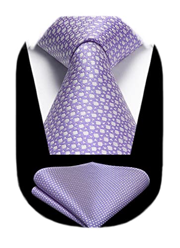 HISDERN Purple Ties for Men Lavender Tie and Pocket Square Classic Polka Dot Silk Necktie Handkerchief Elegant Formal Wedding Party Mens Neckties