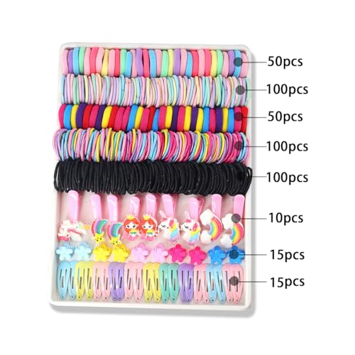 INSKIDS 440-teiliges Haar-Zubehör-Set für Mädchen, Bonbonfarben, Nylon-Haargummis, elastische Pferdeschwanz-Halter, Gummiband für Babys und Kinder, Cartoon-Haarspange für dickes und dünnes Haar