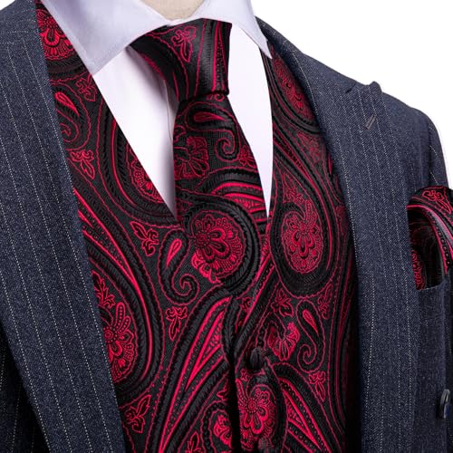 Image of Barry.Wang Men's Suit Vest Tie Bowtie Set Formal Silk Paisley Waistcoat Hanky Cufflinks Lapel Pin Set Wedding Party 7PCS