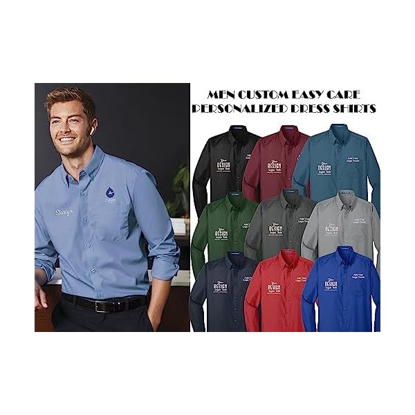 INK STITCH Men W100 Custom Personalized Embroidery Add Logo Texts Easy Care Long Sleeve Dress Buttondown Shirts - Image 4