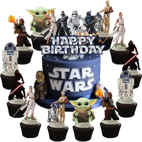 13 Pcs Star Movie Wars Happy Birthday Cake Toppers, Grogu Cake Decorations, Perfect for Birthday Parties, Themed Parties, Holiday Celebrations, and More