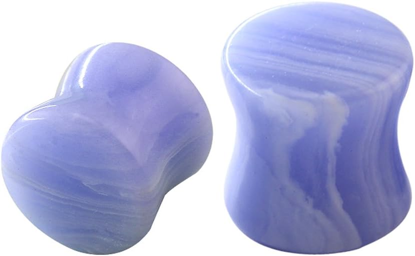 Organic Stone Blue Line Double-Sided Flare Gauges/Plugs/Tunnels 30mm 2 Piece (1 Pair) (B/4/1/4)