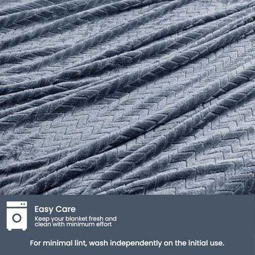 Image of HOMEMONDE Chevron Pattern Single Blanket - Throw Fozzy Blankets 140 x 228 CM, Warm Flannel All Season Blanket for Sofa, Couch - (55 x 90 Inch, Frost Blue)-200 TC