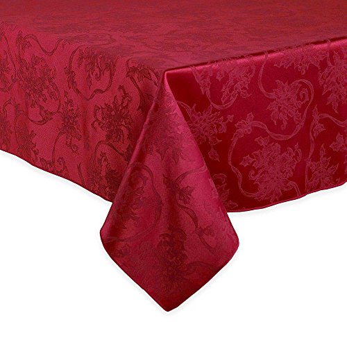 Christmas Ribbons Ruby Red Damask Fabric Tablecloth (60 x 104 Rectangle/Oblong)