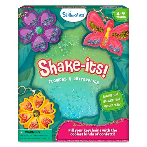 Image of Skillmatics Shake-its - Flowers & Butterflies, Glitter Craft Kit for Kids | DIY Arts & Crafts with Keychains, Mess-Free Activity, Travel Toy, Birthday Gifts for Girls & Boys Ages 4, 5, 6, 7, 8, 9