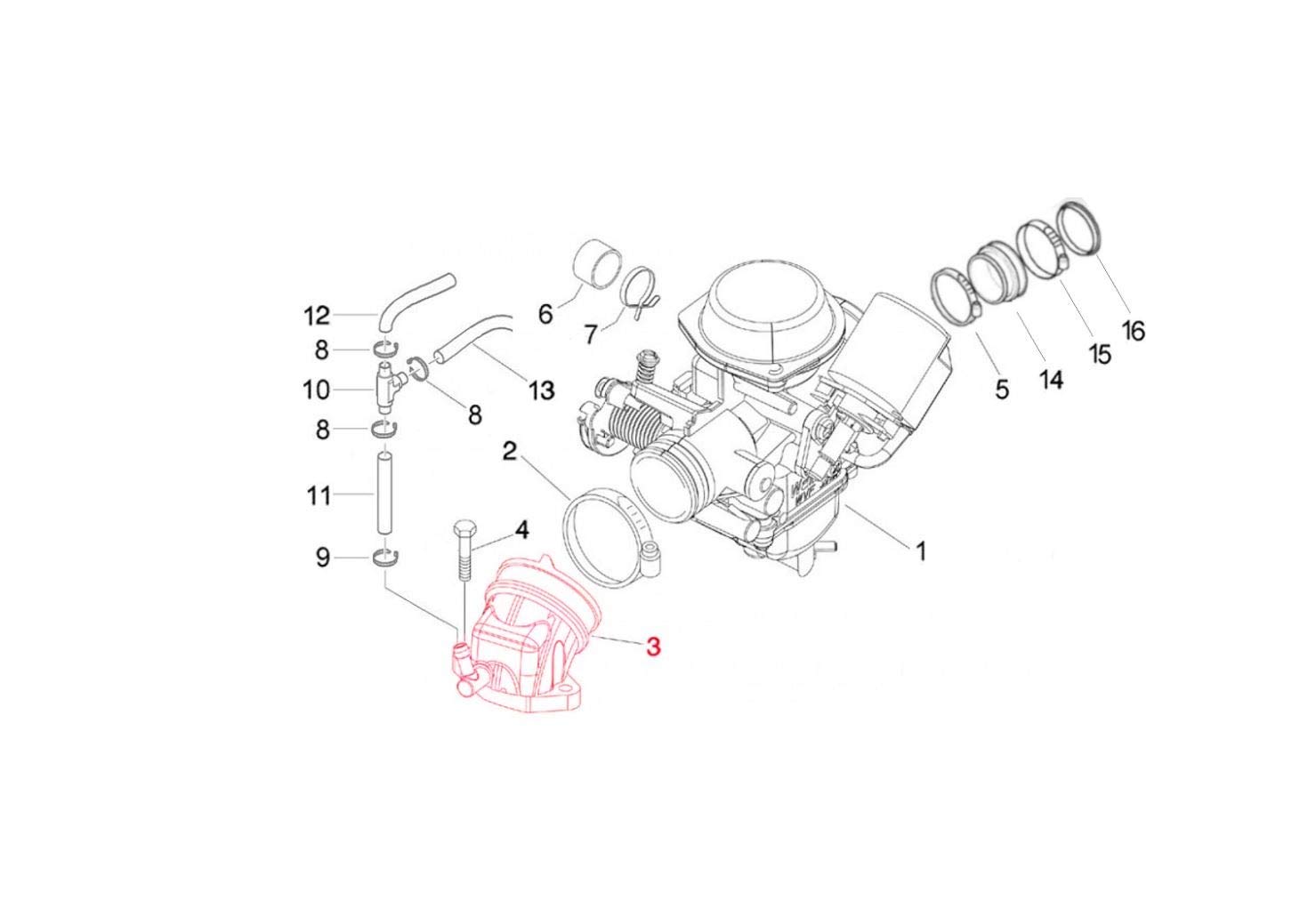 B016579 Collecteur d'admission de carburateur en caoutchouc OEM avec deux connexions sous vide pour VESPA GT GT L GTS GTV, PIAGGIO Beverly X8 X9 XEvo, APRILIA Atlantic 125cc - 250cc OEM# 840949