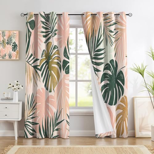 Rideaux occultants monstera rose 117x137 cm isolants à oeillets - 4