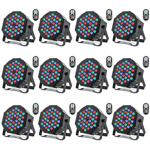 Image of LED Par Lights 36 LED Stage Lights 7 Modes RGB DJ Light with Sound Activated Remote and DMX Control DJ Uplighting for Birthday Party Events Wedding Christmas Stage Lighting (12 Packs)