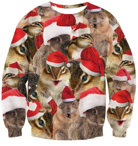 Idgreatim Unisex Ugly Christmas Crewneck Sweatshirt Novelty 3D Graphic Long Sleeve Sweater Shirt