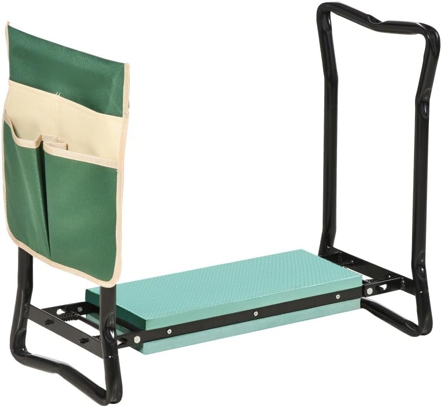 Garden Kneeler Seat Stool with Integrated Kneeling Pad and Tool Pouch for Outdoor Planting & Weeding