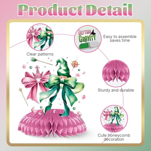Image of 9PCS Witch Party Table Decorations 2025 Graduation Party Decorations Pink and Green Party Honeycomb Centerpieces,Witch Theme Table Centerpieces Funny Birthday Party Supplies for Table Topper