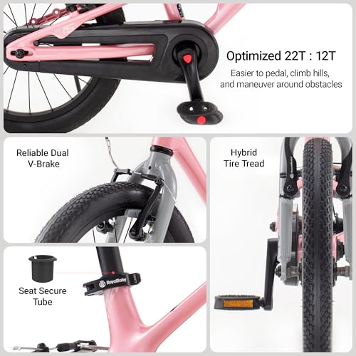 Image of RoyalBaby EZ-Shark Ultra-Light 16 Inch Kids Bike Beginners Learning Bicycle Lightweight Alloy Boys Girls Ages 4+ Years, Pink